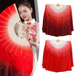 Decorative Figurines Dual Color Real Silk Bamboo Folk Dance Fan Chinese Art White Dancing Gradient Belly Fans Red Handmade L6I1