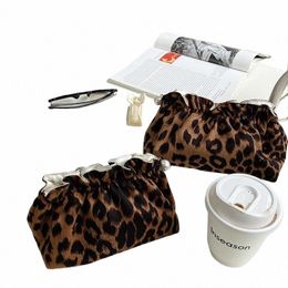 fi Women Pearl Zipper Makeup Bag Large Capacity Toiletry Travel Organiser Pouch Ladies Leopard Printed Make Up Bags Gift u1cD#