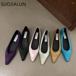 Casual Shoes SUOJIALUN Spring Women Flat Fashion Satin Ladies Elegant Shallow Slip On Flats Pointed Toe Outdoor Dress Ballerinas Sh