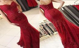 Dark Red Mermaid Prom Dresses Long 2018 Spaghetti Strap Lace Appliques Evening Gowns Formal Women Party Dress Vestidos De Fiesta1526261