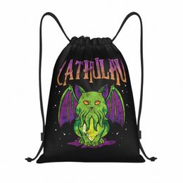 custom Cute Cathulhu Cat Drawstring Backpack Bags Men Women Lightweight Cthulhu Mster Gym Sports Sackpack Sacks for Yoga T22a#
