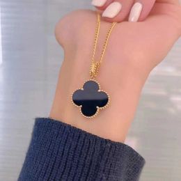 Designer 925 Sterling Silver Large Van Clover Necklace Plated with 18K Gold White Beimu Agate Precision High Edition Sweater Chain with logo