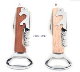 Stainless Steel HandHeld Deluxe Bottle Opener Wood Handle Wine Opener Corkscrew Double Hinged Waiters Wine Bottle Opener9548404