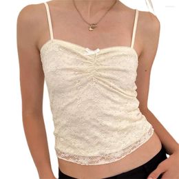 Women's Tanks Puloru Summer Spaghetti Strap Lace Camisole Chic Sleeveless Sweetheart Neck Flower Slip Crop Tops For