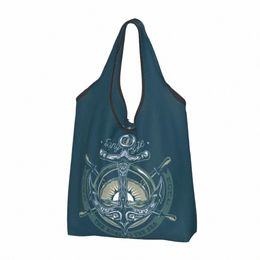 recycling Retro Vintage Nautical Anchor Shop Bag Women Tote Portable Sailor Grocery Shopper s 03Ci#