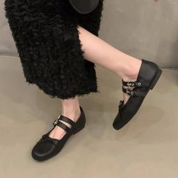 Casual Shoes IPPEUM Women Ballet Flats Leather Buckle Mary Janes Round Toe Ballerinas Zapatos Mujer