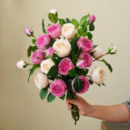 Decorative Flowers 3Heads Feel Moisturizing Rose Flower Branch Real Touch Artificial Home Decor Realistic Bouquet Wedding Party