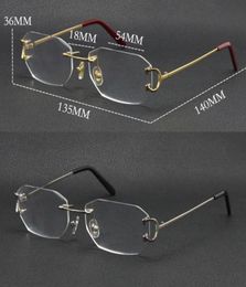 New Metal Rimless Luxury Diamond cut Eyewear Reading Frames Women Eyeglasses Large Square Glasses With Box 18K Gold Fashion Optica1832931