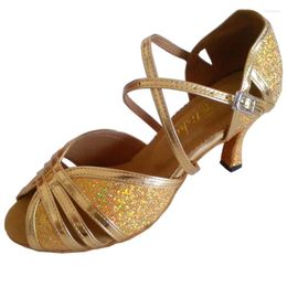 Dance Shoes Women's Professional Latin Salsa Open Toe Party Socials Soft Sole Customized Heel Gold