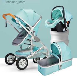 Strollers# baby stroller 3 in 1 with car seatLuxury Multifunctional BABY carriageblue Folding baby strollerHigh Landscape newborn car L416