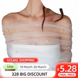 vg73 Wedding Jackets Pearls Beaded Top Wrap See-through Bolero Bridal Vest Short Wedding Shawl Bachelorette Party Accories C412#