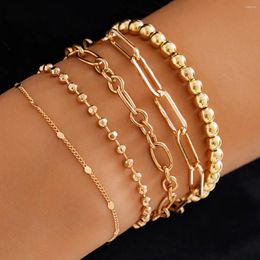 Link Bracelets Ingemark 5Pcs Vintage Cuban Curb CCB Beads Chain Necklace For Women On Hand Punk Charm Bangles Couple Friends Jewelry Gift
