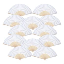 Party Favor Hand Held Fans White Paper Fan Bamboo Folding Handheld Folded For Church Wedding Gifts 0513