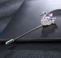 SHUANGR Vintage Jewelry Crystal Swan Brooches For Women Purple Antique Animal Brooch For Jewelry Hijab Pins9839160