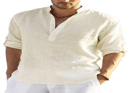 Mens TShirt Linen Cotton Shirts Button Up Beach Tops Casual Short Sleeve Lightweight Plain Tees9286192