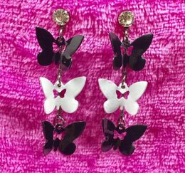 Multi storey Black white Crystal Butterfly Tassels Dangle Chandelier Earrings Exaggerated Pendant Earrings3648541