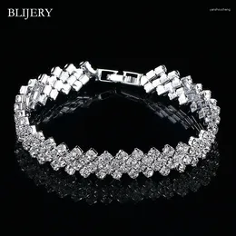 Link Bracelets BLIJERY Silver Color Crystal Bridal Femme Pulseras Waving & Bangles For Women Wedding Party Jewelry Gift