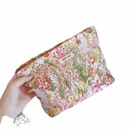 fi Floral Women Cosmetic Bag Canvas Fabric Ladies Clutch Fresh Makeup Bags Travel Sanitary Napkin Organiser Storage Pouch z1wn#