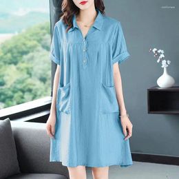 Party Dresses Solid Colour Dress Women's 2024 Summer All-match Short-Sleeved Mid-length Temperament Loose And Thin Western-Style Skirt W217