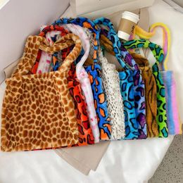 Bag Fashion Trend Leopard Print Plush Handbag Large Capacity Shoulder Colour Crossbody Tote Shopping