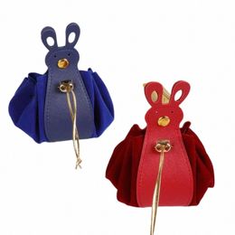 pu Leather Veet Drawstring Bag Korean Style Large Capacity Carto Rabbit Ear Handbag Storage Bag New Year Festive Sugar Bag x9H4#