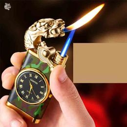 Latest double Flame Inflatable Butane Lighter No Gas Dragon Head Windproof Metal Cigarette Jet Lighters Smoking Tool