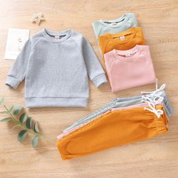 Clothing Sets Born Infant Baby Girls Boys Solid Knitted Tops Lacing Pants Outfits Set Girl Clothes 4t