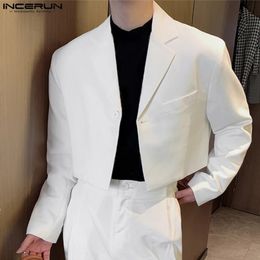 Men Blazer Solid Colour Lapel Long Sleeve One Button Autumn Casual Suits Streetwear Fashion Male Crop Coats S5XL INCERUN 240407