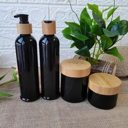Storage Bottles Wholesale Amber/black Frosted /white/clear Plastic And Cream Jars Bamboo Cap Bottle Cosmetic Containers Jar Bulk