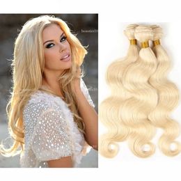 Brazilian Body Wave Straight Weaves Double Wefts 100G/Pc 613 Russian Blonde Color Can Be Dyed Human Remy Hair Extensions