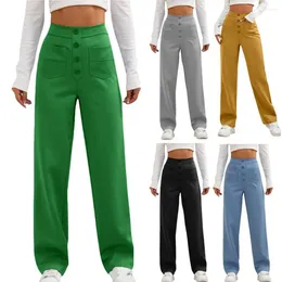 Women's Pants Straight Wide Leg Wide-leg Trousers Stylish High Waist Cargo With Button Detail Pockets Solid For Streetwear