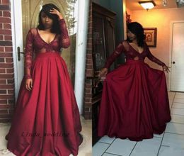 Sexy V Neck Long Sleeve Lace Prom Dress Burgundy A Line Sweep Train Evening Party Gown Custom Made Plus Size4498612