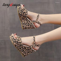 Dress Shoes Leopard Summer Wedge Sandals Wedges Women 2024 High Heels Sexy Femme Platform