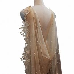 champagne Pearls Wedding Bolero 2 Metres Lg Lace Bridal Cape Beautiful Wedding Shoulder Veils Bridal Accories B27e#