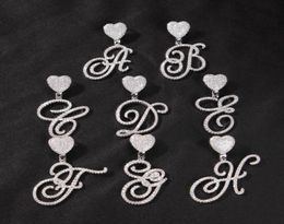 Cursive Letter With Heart Bail Brush Cubic Zirconia Intial Name Necklace Charm Hip Hop Jewelry1129633