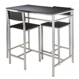 Carpets 38.03 X 42.01 23.62 In. Hanley High Table With 2 Back Stools Black & Metal - 3 Piece