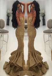 2019 Cheap Long Prom Dresses Luxury Sweetheart Sequins Mermaid Spaghetti Straps Draped Ruffles Evening Maxi Gowns Pageant Party Dr1820576