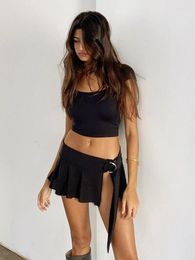 Skirts Summer Y2K Sexy Two Piece Set Women Sleeveless Top Tank Pleated Lace Up Mini Skirt Sets Outfit Party Casual Evening Streetwear