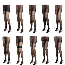 Sexy Socks Female Sexy Lace Thigh Stockings Elastic Plus Size Bodysuit Tattoo Pantyhose Women Thigh Sheer Lingerie 240416