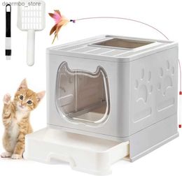 Cat Carriers Crates Houses Cat Litter Box with Lid Covered Top Entry Litter Box Foldable Kitty Litter Box for Small Medium Cats Drawer Type Kitten L49