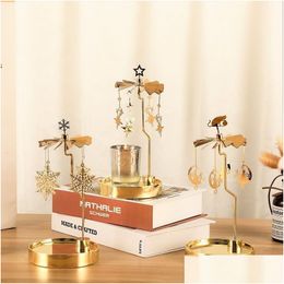 Candle Holders Valentines Day Gift Round Tray Rotating Stick Xmas Snowflake Carousel Spinning Hearttea Light Holder Walking 230420 D Dhqwt