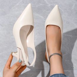 Thin Heel Baotou Sandals for Women Versatile White Pointed Back Hollow Shallow Mouth Single Shoes for Women Mary Jane S 240402