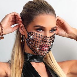 Luxury Mystic Black Mesh Vei Bling Rhinestone Face Mask Jewellery for Women Night Club Party Crystal Decoration Accessory239I