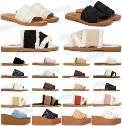 Designer sandals woody flat mule high-heel espadrille women fur slides slippers sliders sandles linen white black green blue denim wide forest pink red o4bf#