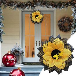 Decorative Flowers Artificial Sunflower Wreath Farmhouse Decor For Front Door Battery Christmas Lights