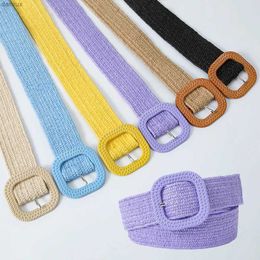 Waist Chain Belts Vintage Bohemia Braided Belts For Women Square Buckle Fake Straw Weave Wide Waist Belt Summer Dress Shirt Decoration WaistbandL240416