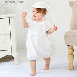 Rompers Summer Baby Boys Baptism 1st Year Birthday Party Dress Christening Infant Jumpsuit Clothing Toddler Boy Rompers+Hat Costumes L410