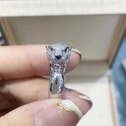 Card ring Luxury Full Diamond Leopard Head Ring 18K Rose Gold Open Ring for Men and Women as a Gift Live Product