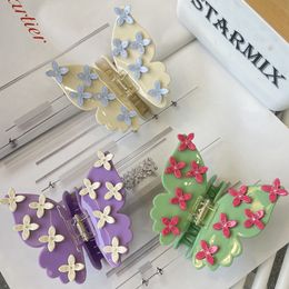 New Butterfly Grab Clip, 3D Flower Hair Clip, Dotted Diamond, Advanced Feel, Back Head Spoon, Pan Hair Shark Clip