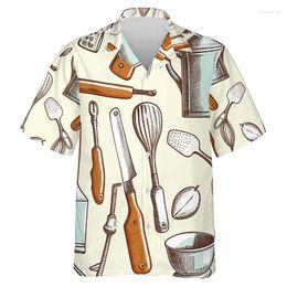 Men's Casual Shirts Chef Button Down Short Sleeve Shirt Cook Work Jersey Kitchen Hip Hop Hawaiian Beach For Men Clothes